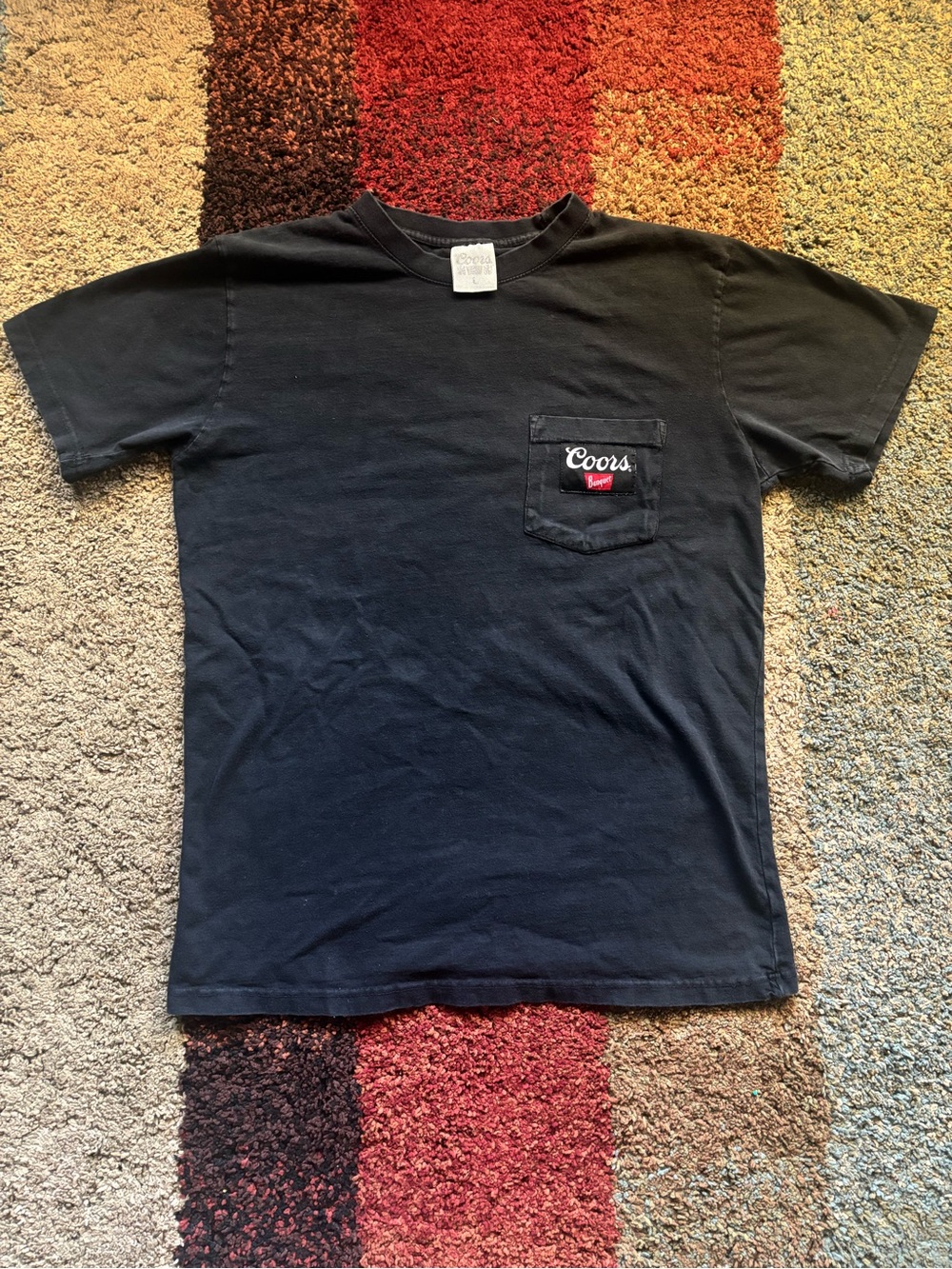 Vintage Style Coors Banquet Cowboy Pocket T-Shirt Black Faded Beer Graphic Large